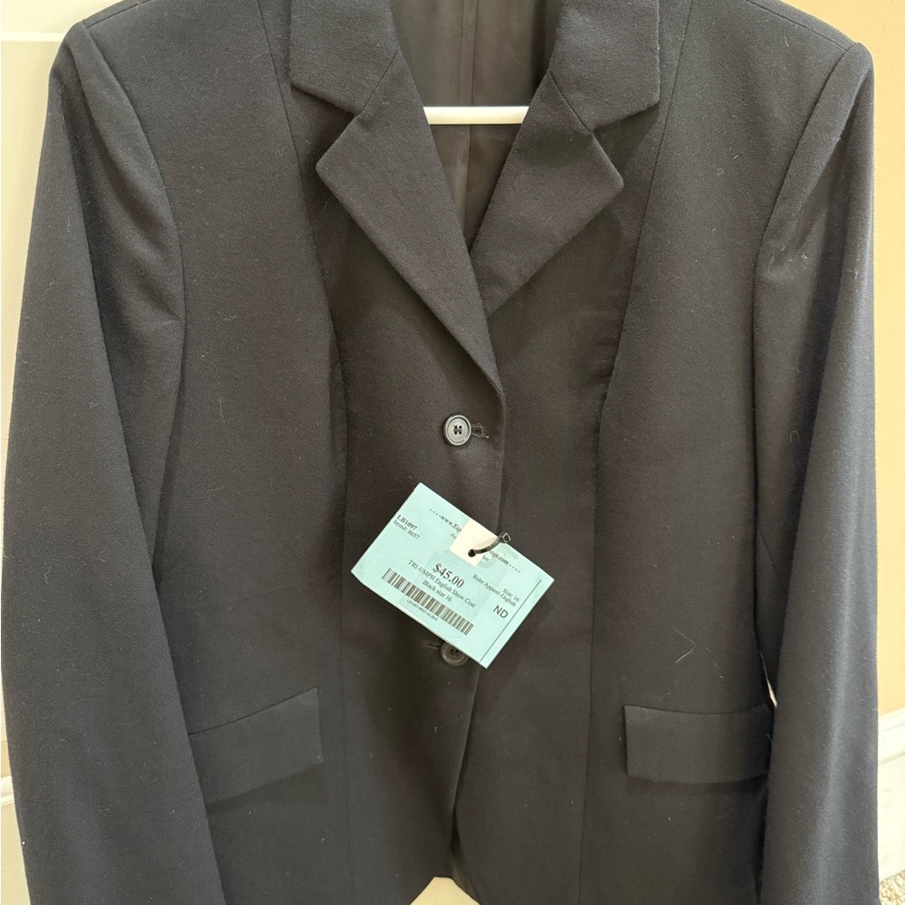 Tri-umph equestrian brand English show coat black very classic ladies 16 R nice